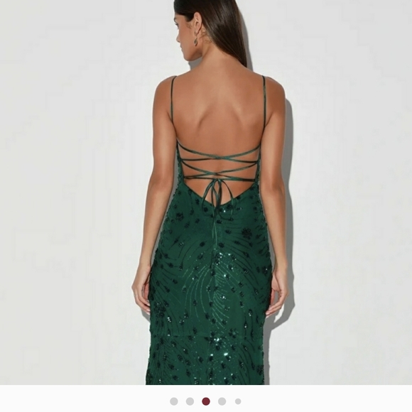 Lulus Photo Finish Forest Green Sequin Lace-Up Maxi Dress XL - Picture 3 of 13